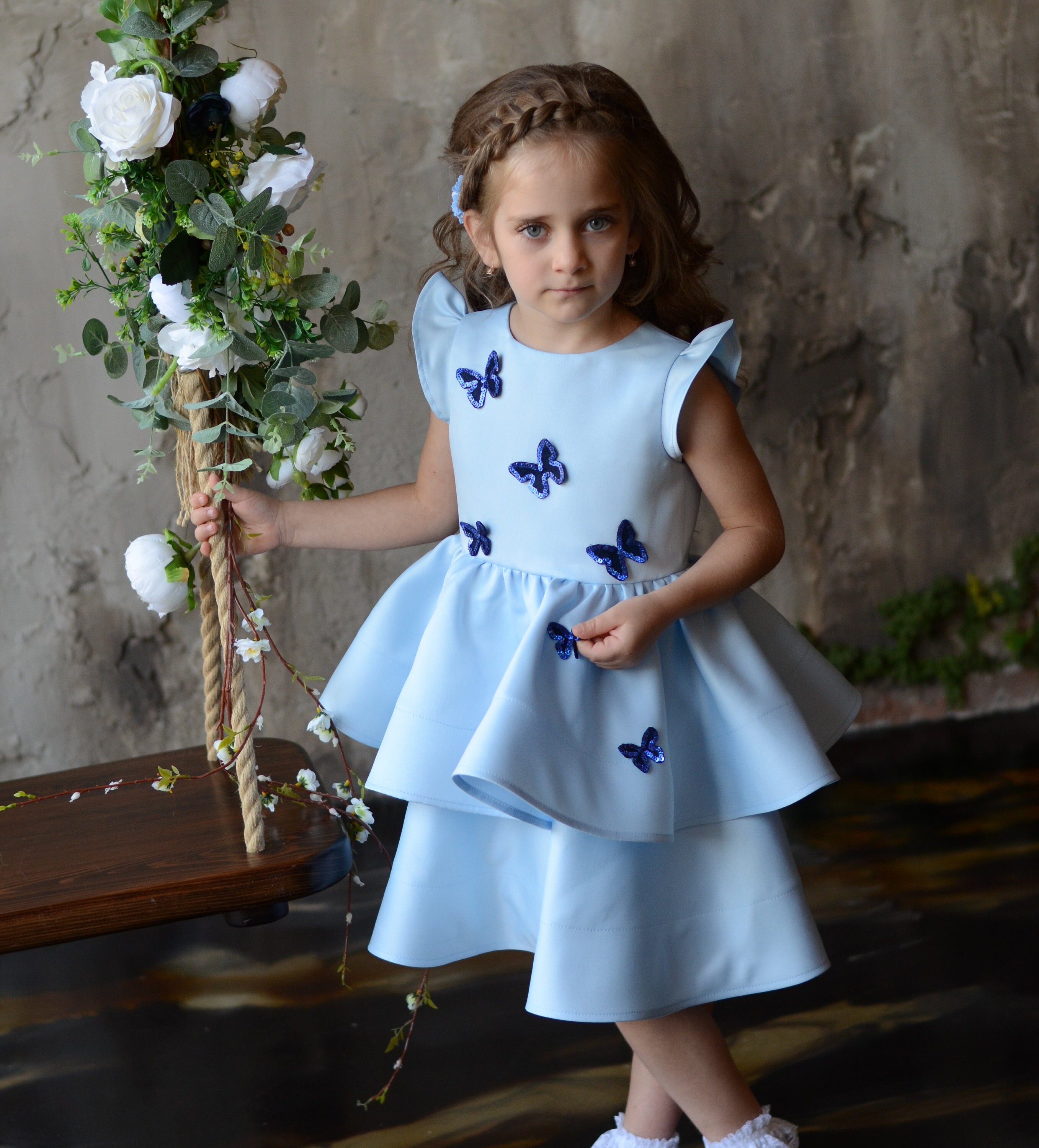sky blue flower girl dresses