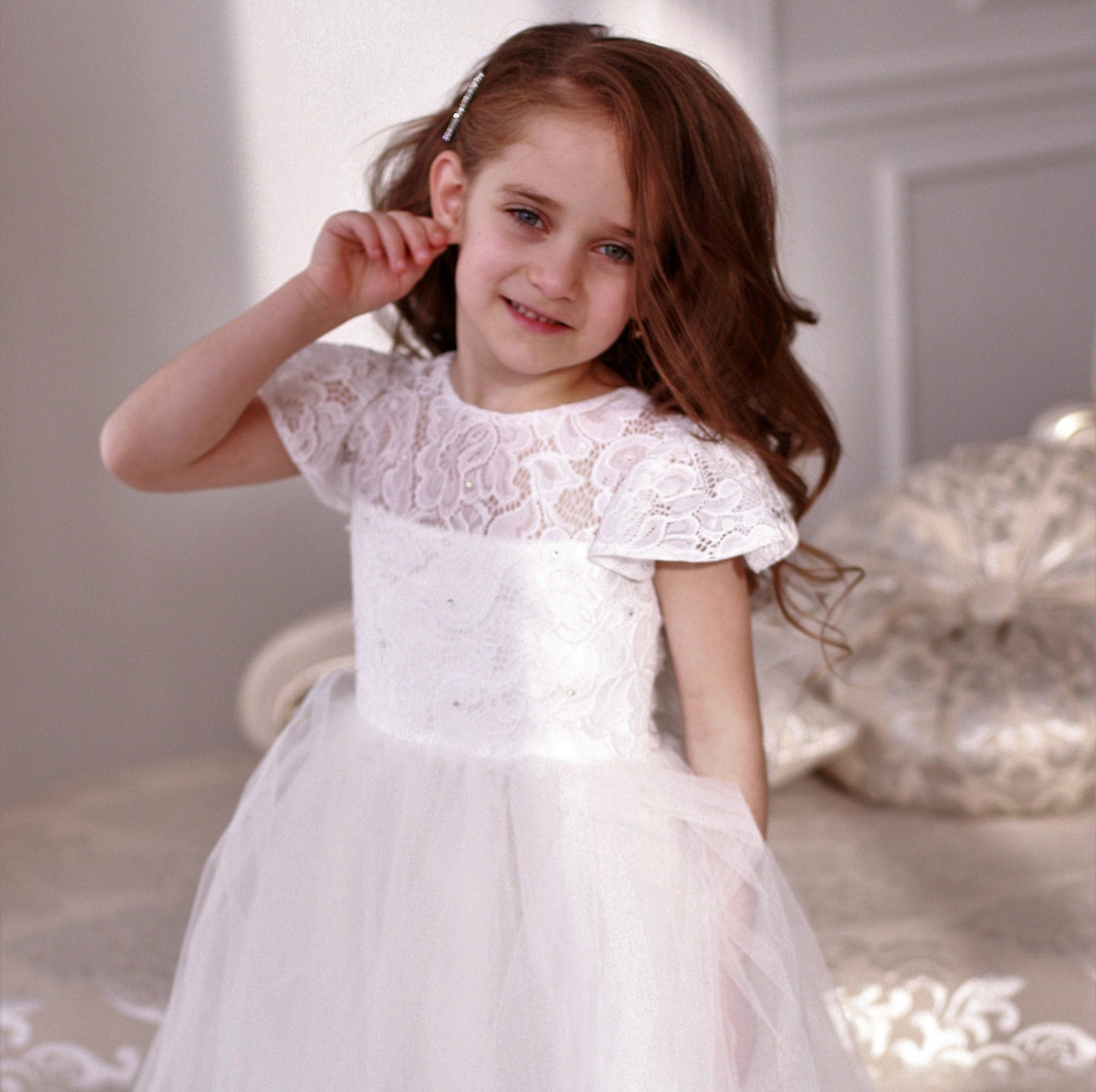 White tulle flower girl dress tutu dress toddler first Etsy