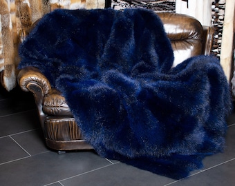 dark blue fur throw