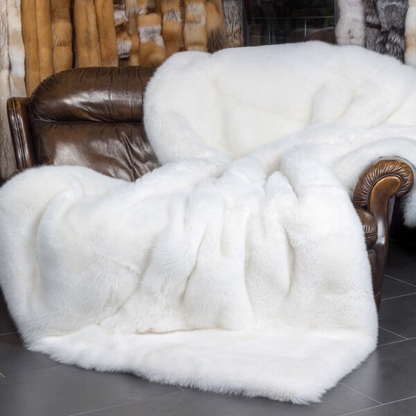 SAGA Shadow fox fur blanket - white - SAGA quality Fur Throw Genuine Fur Fox Plaid Shadow Fox Fur Blanket Real Fur Throw Genuine Fur Royal