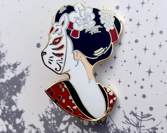 Japanese Cat Mask Geisha hard enamel pin