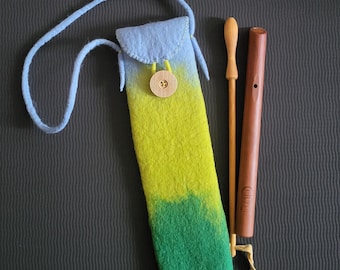 Waldorf flute case. Felted wool cover, school recorder bag, flute cover, flute sleeve