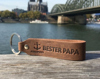 Vatertagsgeschenk Bester Papa Schlüsselanhänger - Geschenke für Papa Geburtstag Baby, Geburtstagsgeschenk, Geschenk Papa - Leder dunkelbraun