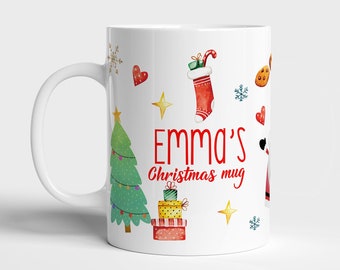 Personalized Christmas mug, ceramic mug, 11oz mug, gift for her, Christmas gift, Christmas mug, Watercolor Christmas