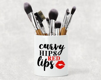 Makeup Brush Pot, Ceramic Pot, Gift for Her, curvy hips and red lips