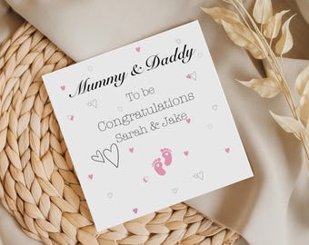 Congratulations Card for Mummy & Daddy To Be – Custom Name, Colour (6x6 Inch)