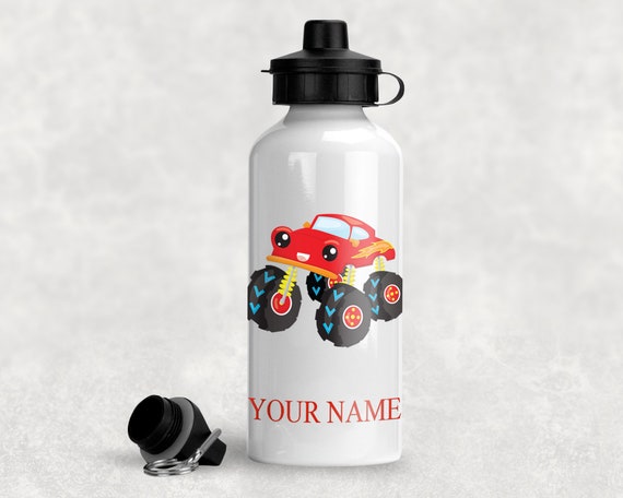 Personalized Water Bottle, Monster Truck Bottle, Red Monster Truck