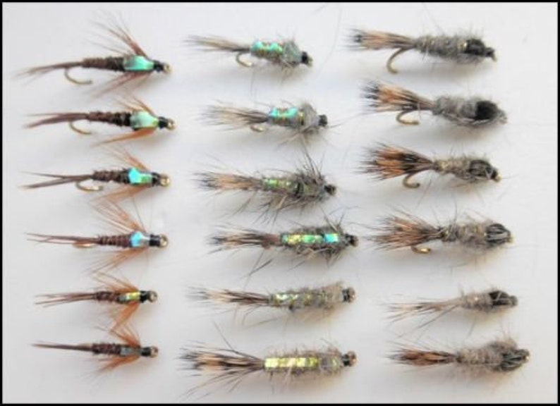 12 Pack Fly Fishing Gold Ribbed Hares Ear Nymph Trout Flies Mixed 10 to 18