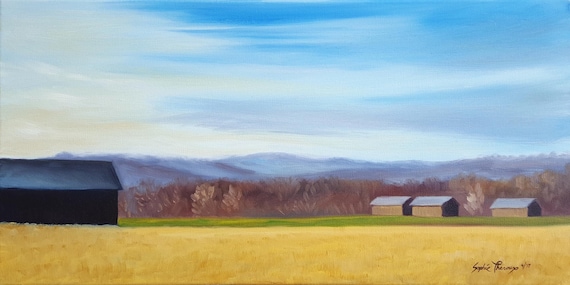 tobacco valley painting Vintage cigarette canvas 'silk' Our collection offers an array of frame colors to complement your interior design August Tobacco with Barn by