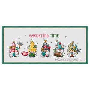 Garden gnome mini bundle cross stitch pattern pdf Whimsical nordic design Funny spring craft Cute dwarf bookmark embroidery Colorful design