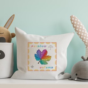 Rainbow Maple Leaf Cross Stitch Pattern: Pictorial Autumn Mini Nature ...