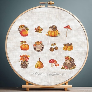 Herbst Igel Kreuzstich Stickmuster Ahornblatt Herbst Pilz Gobelin Stickbild Herbst Pilz Wandbild Herbst Pilz Wanddeko