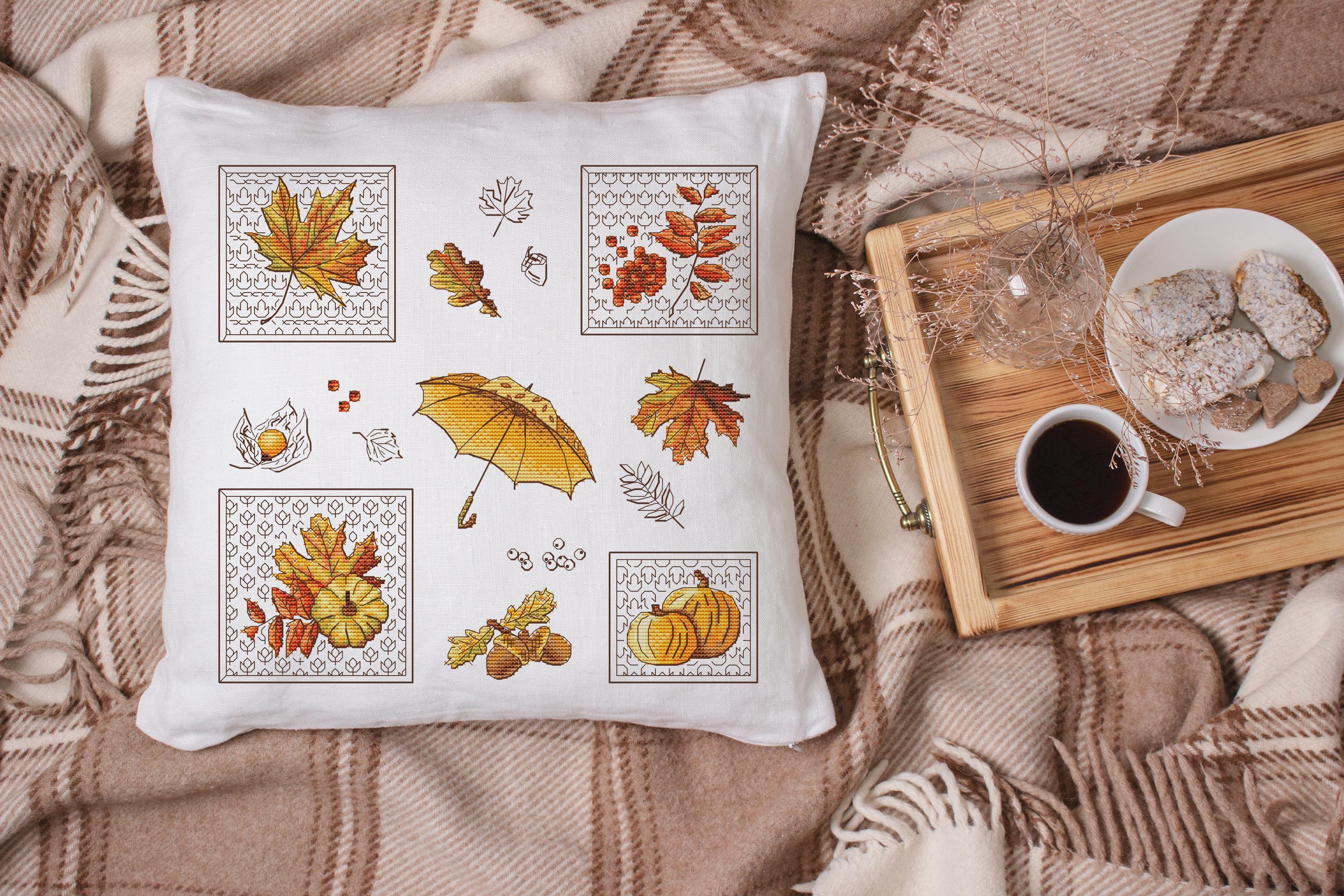 Autumn Sampler Cross Stitch Pattern: Maple Leaf & Pumpkin Embroidery ...