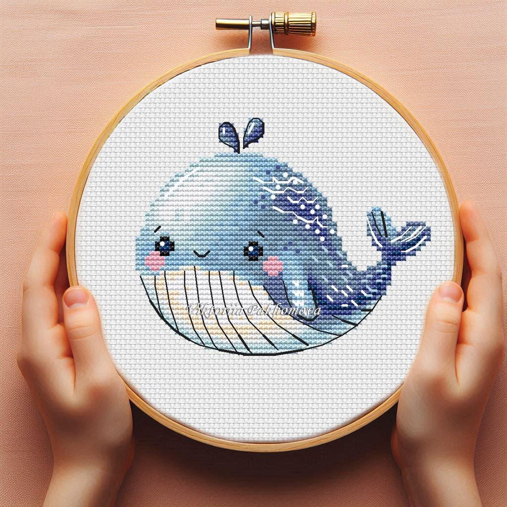 Baby whale cross stitch pattern pdf Colorful sealife animal kid embroidery Mini nursery room decor Cute new girl boy baby shower tapestry