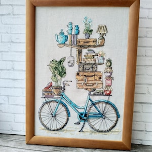 Bicycle cross stitch pattern pdf Books embroidery diy craft for adults Beginner needlepoint kawaii decor gifts for her digital download