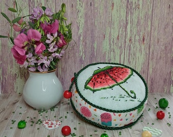Watermelon umbrella cross stitch pattern pdf Food embroidery pictorial kitchen Fruit summer beach tapestry digital download made in Ukraine