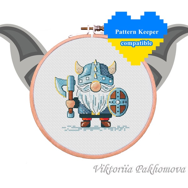 Viking gnome cross stitch pattern pdf Nordic leprechaun funny tapestry diy Small fairy kawaii embroidery nursery decor birthday gift for her