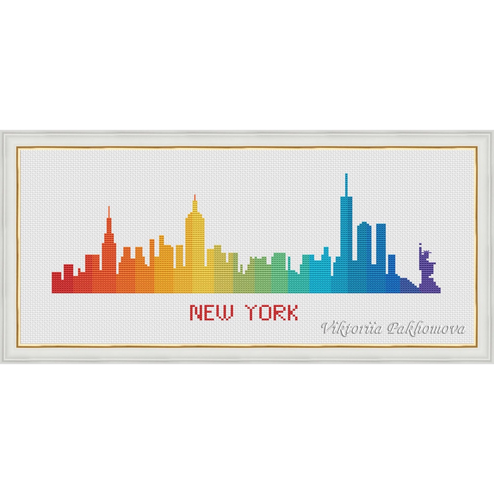 New York Skyline Cross Stitch Pattern PDF – Rainbow City Silhouette ...