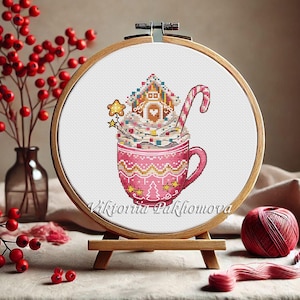 Korsstygnsmönster för julkaffekopp: Färgglad kakaomugg för julen, handbroderi (PDF)