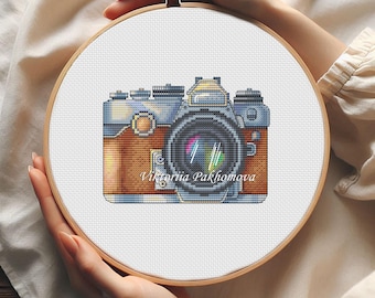 Vintage Camera Cross Stitch Pattern Retro Photographer PDF