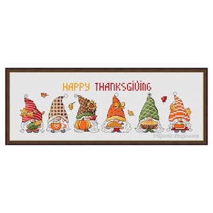 Thanksgiving gnome mini bundle cross stitch pattern pdf Colorful autumn dwarf bookmark embroidery Fall tapestry Cute leprechaun decor