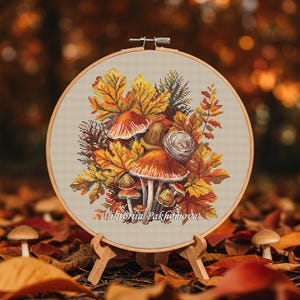 Herbst blätter und pilz bündel kreuzstich muster pdf bildhafte wald geschenke stickerei Bunter herbst Ahornblatt natur design