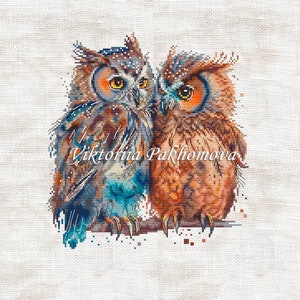 Owls in love cross stitch pattern pdf Romantic pictorial birds pair embroidery Family funny tapestry digital download made in Ukraine image 4