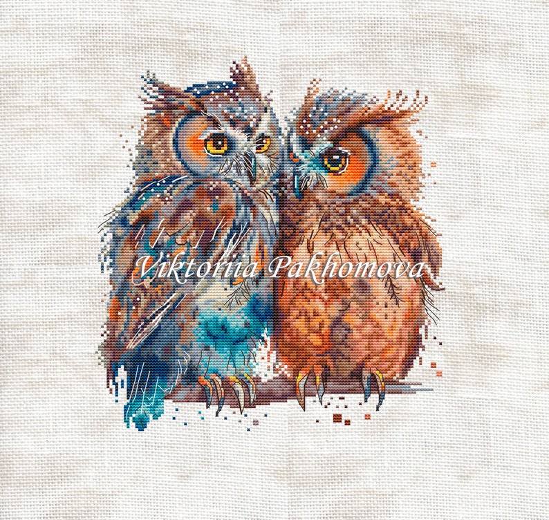 Owls in love cross stitch pattern pdf Romantic pictorial birds pair embroidery Family funny tapestry digital download made in Ukraine image 4