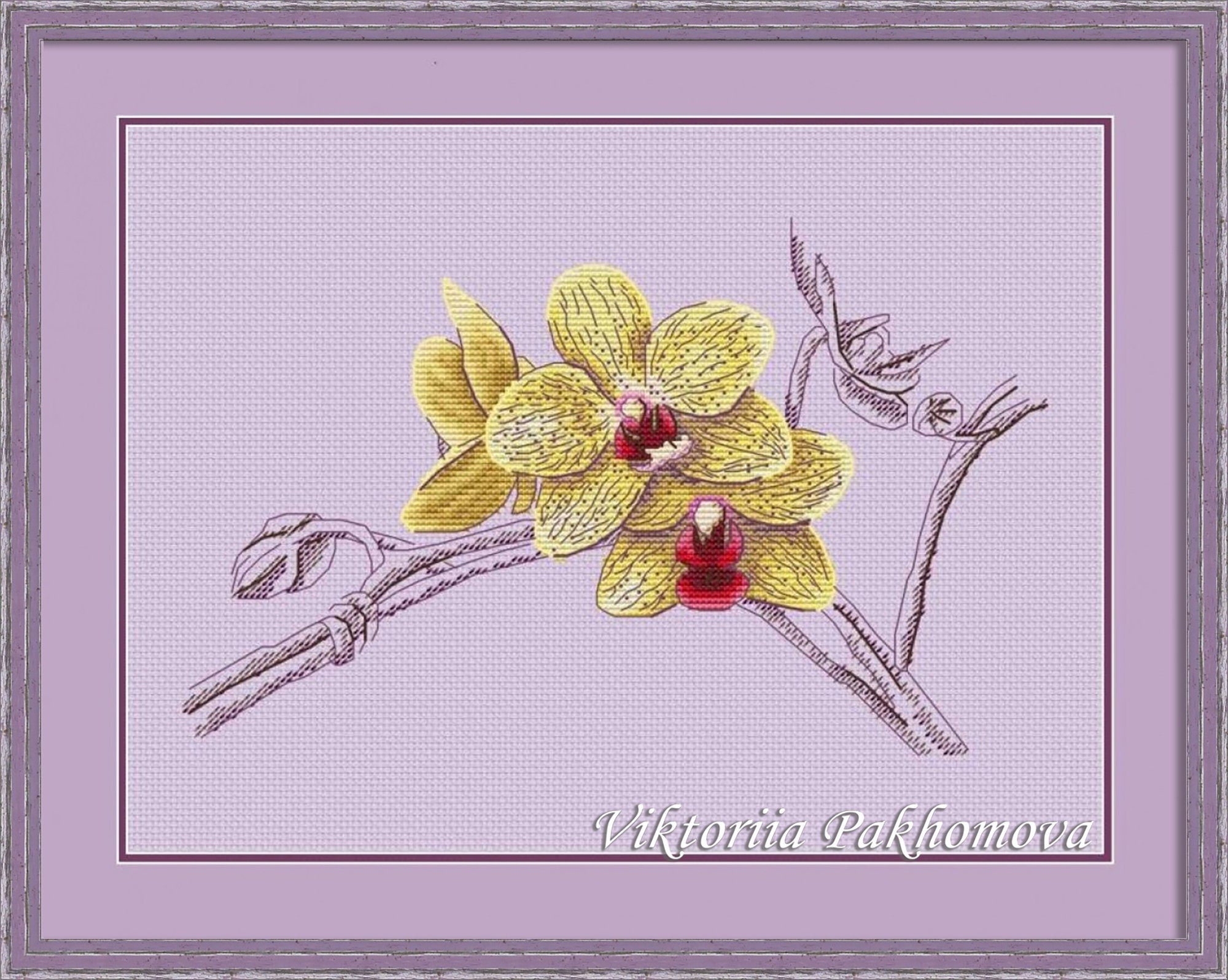 Orchid Cross Stitch Pattern Pdf Yellow Flower Embroidery Diy | Etsy