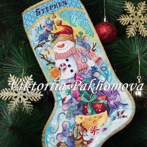 Personalisierte Mäuse Weihnachtsstrumpf Weihnachtsgeschenk Kreuzstichmuster pdf Personalisierte Baby Winter Dekoration Weihnachtsmann Wanddeko