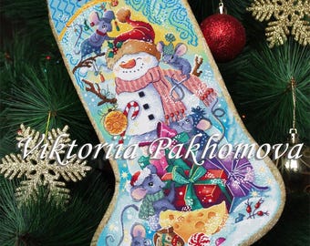 Customized Mices Christmas stocking counted cross stitch pattern pdf Personalized baby winter decoration Santa tapestry nursery decor