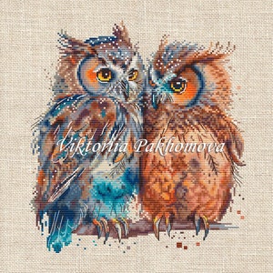 Owls in love cross stitch pattern pdf Romantic pictorial birds pair embroidery Family funny tapestry digital download made in Ukraine image 6