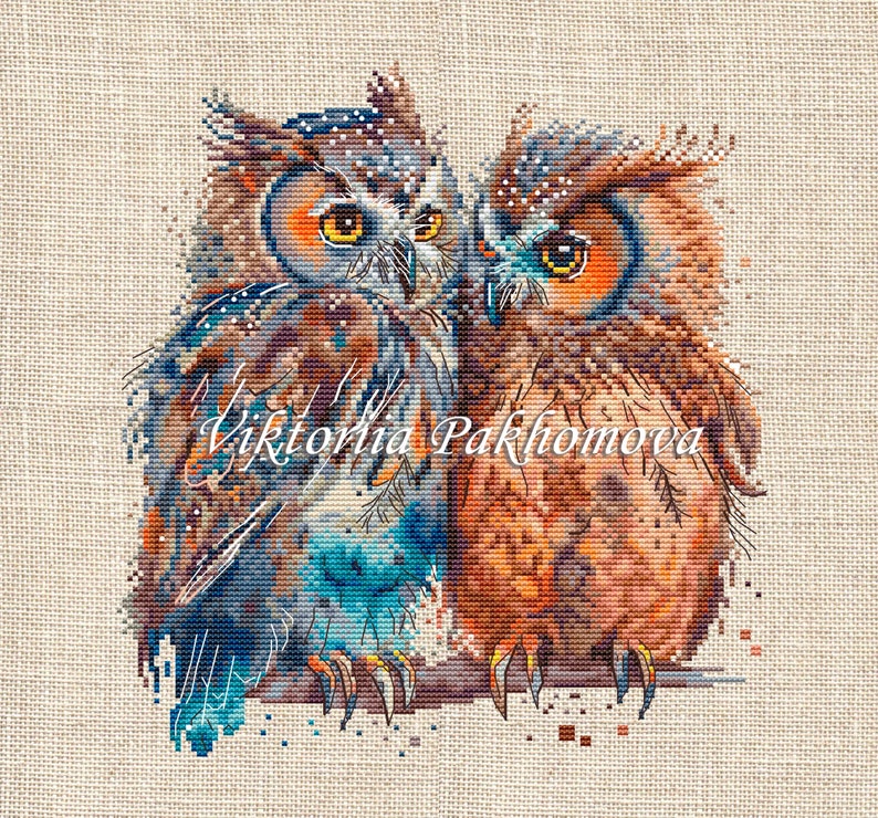 Owls in love cross stitch pattern pdf Romantic pictorial birds pair embroidery Family funny tapestry digital download made in Ukraine image 6