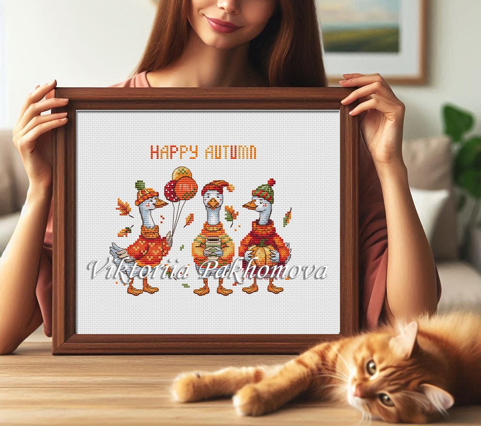 Autumn Geese Cross Stitch Pattern: Thanksgiving Fall Goose Bird Design ...