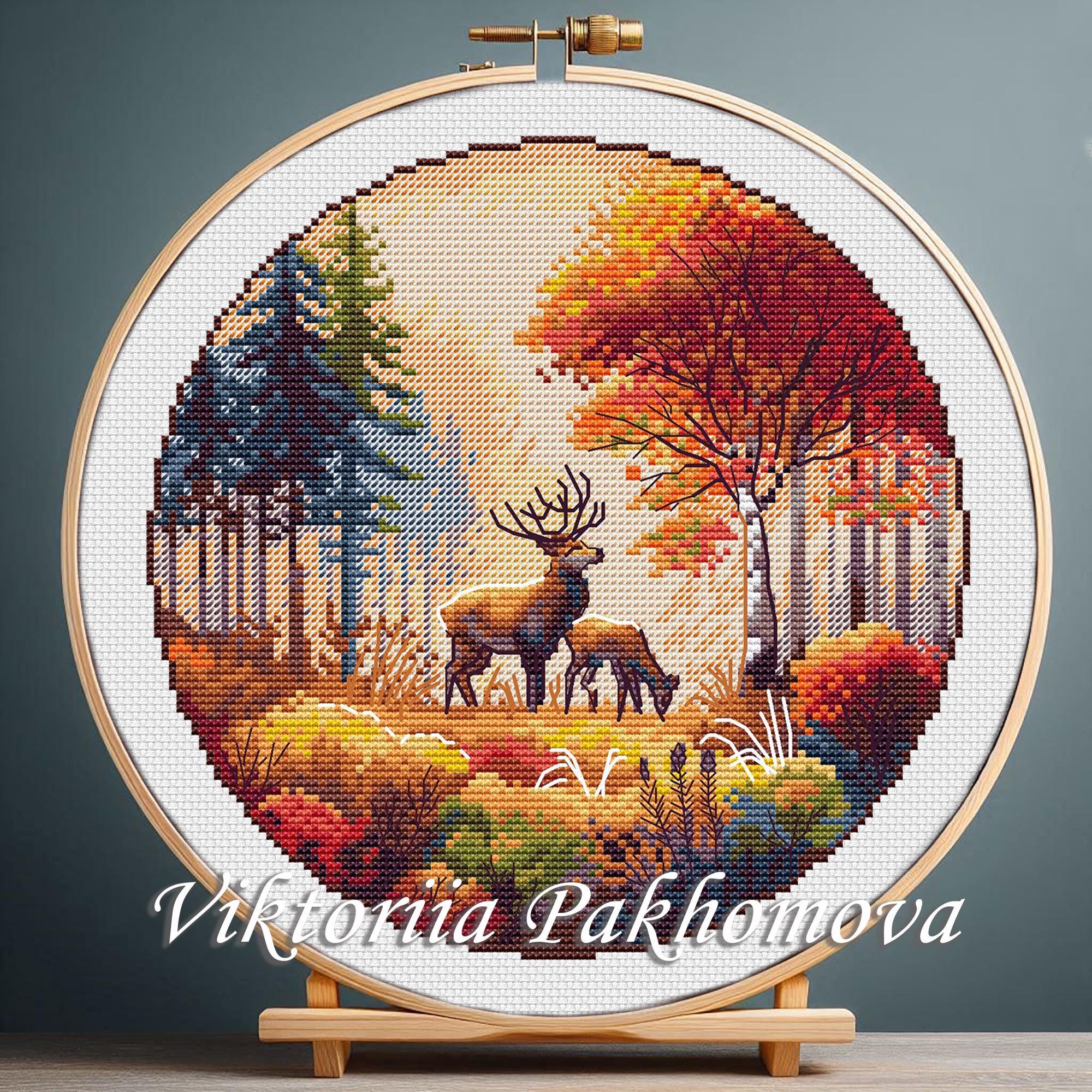 Deer Family Cross Stitch Cushion Kit - Printed Canvas, Acrylic Thread, 16x16 Inch Embroidery Project - View #4