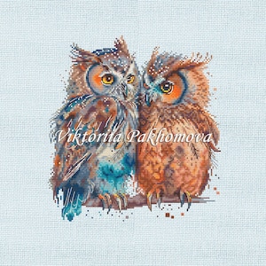 Owls in love cross stitch pattern pdf Romantic pictorial birds pair embroidery Family funny tapestry digital download made in Ukraine image 5