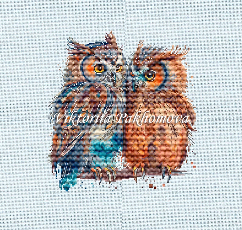 Owls in love cross stitch pattern pdf Romantic pictorial birds pair embroidery Family funny tapestry digital download made in Ukraine image 5