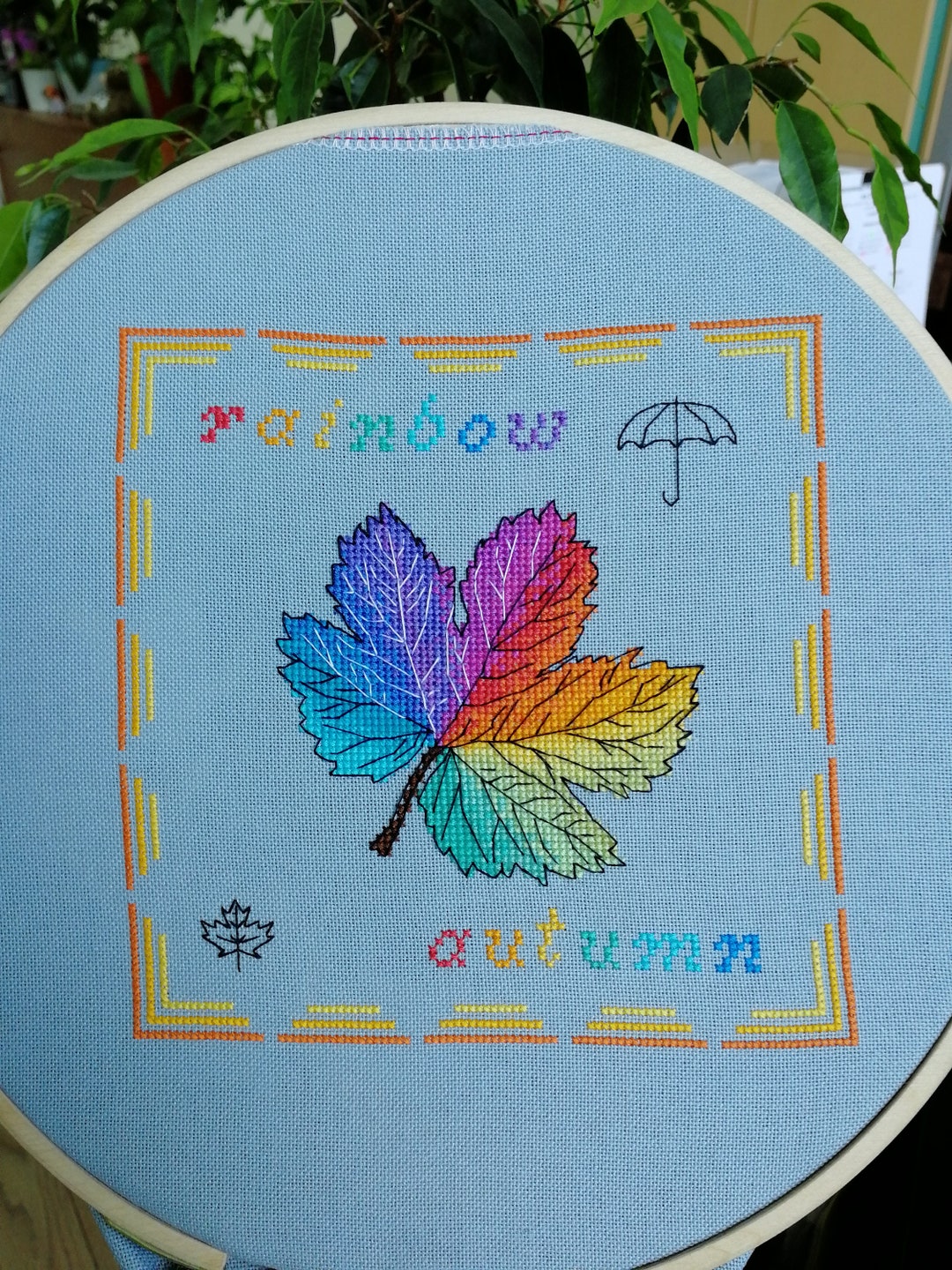 Rainbow Maple Leaf Cross Stitch Pattern Pdf Pictorial Autumn Mini ...