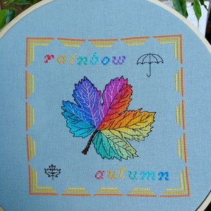 Rainbow Maple Leaf Cross Stitch Pattern: Pictorial Autumn Mini Nature ...