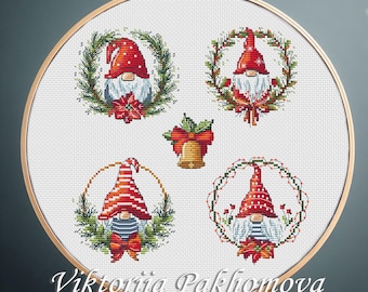 Christmas gnome cross stitch pattern PDF: funny santa dwarf winter ornament emboroidery  (PDF)