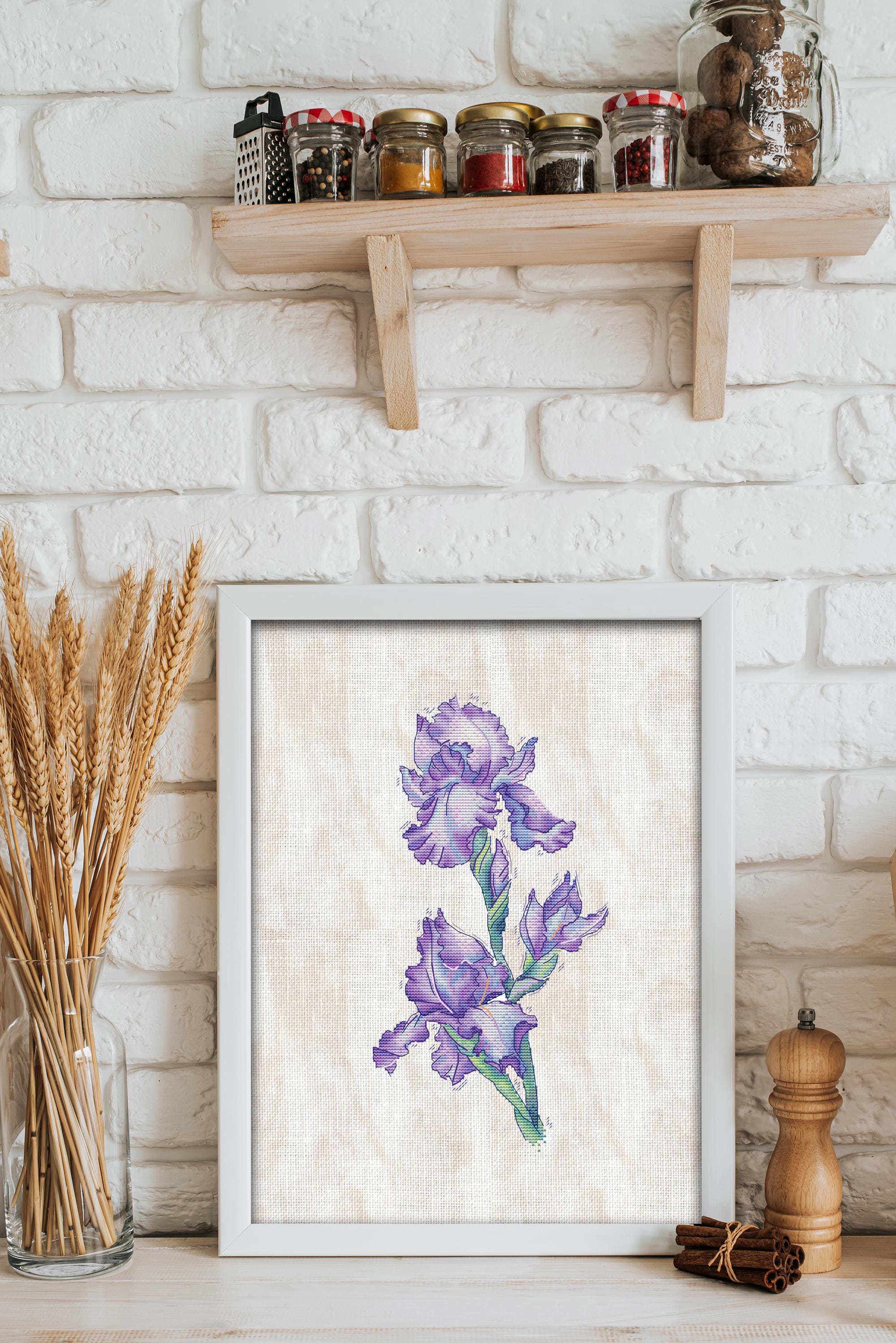 Grande Tapisserie Afghane Iris Cross 72x53 Cm - Motif Floral Et Religieux - Pure Country