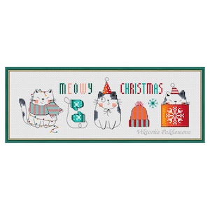 クリスマス猫ブックマーククロスステッチパターンpdf気まぐれな猫のペットの冬の刺繍飾り面白い三毛猫のタペストリーの装飾