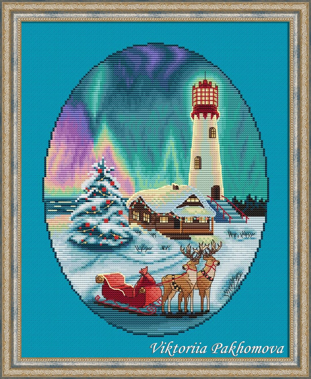 Winter Lighthouse Cross Stitch Pattern Pdf Christmas Landscape Santa