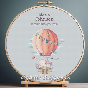 Baby elephant personalized birth announcement cross stitch pattern PDF, Custom newborn stats DIY gift, Metric new mom, commission project