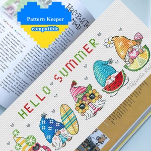 Beach gnome bookmark cross stitch pattern pdf Holiday leprechaun mini bundle tapestry Nordic embroidery Kawaii dwarf nursery decor art