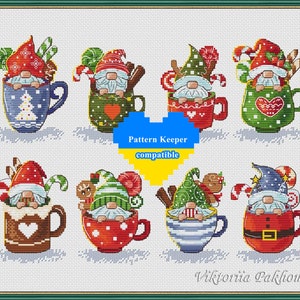 Christmas gnome cross stitch pattern pdf Whimsical winter embroidery unique crafting Seasonal festive stitching kitchen decor DIY