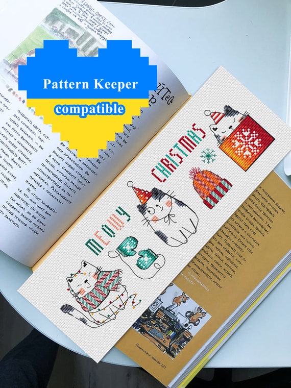 Christmas Cat Bookmark Cross Stitch Pattern Pdf Winter Embroidery.
