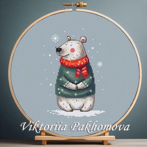 クリスマスベアのクロスステッチパターン、シロクマの小さな刺繍