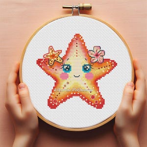 ベビーヒトデのクロスステッチパターン（PDF）カラフルな海の生き物の子供用刺繍ミニ保育室の装飾かわいい新しい女の子用男の子用ベビーシャワー用タペストリー