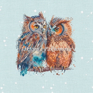 Owls in love cross stitch pattern pdf Romantic pictorial birds pair embroidery Family funny tapestry digital download made in Ukraine image 7